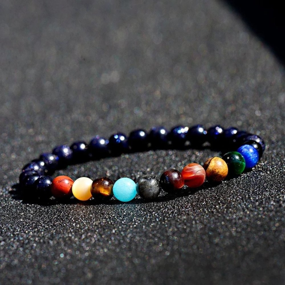 Galaxy Solar System 7 Chakra Blue Goldstone Beaded Healing Reiki Bracelet Gifts